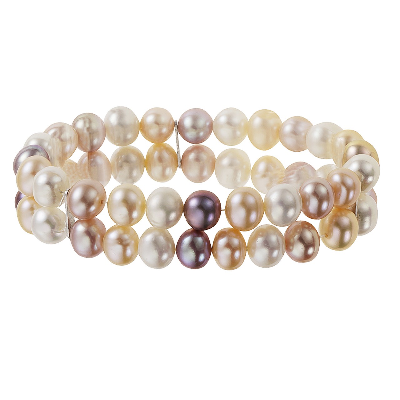 Schmuck Perlenarmband Damen Süßwasserzuchtperlen mehrfarbig 8mm zweireihig 19cm günstig kaufen