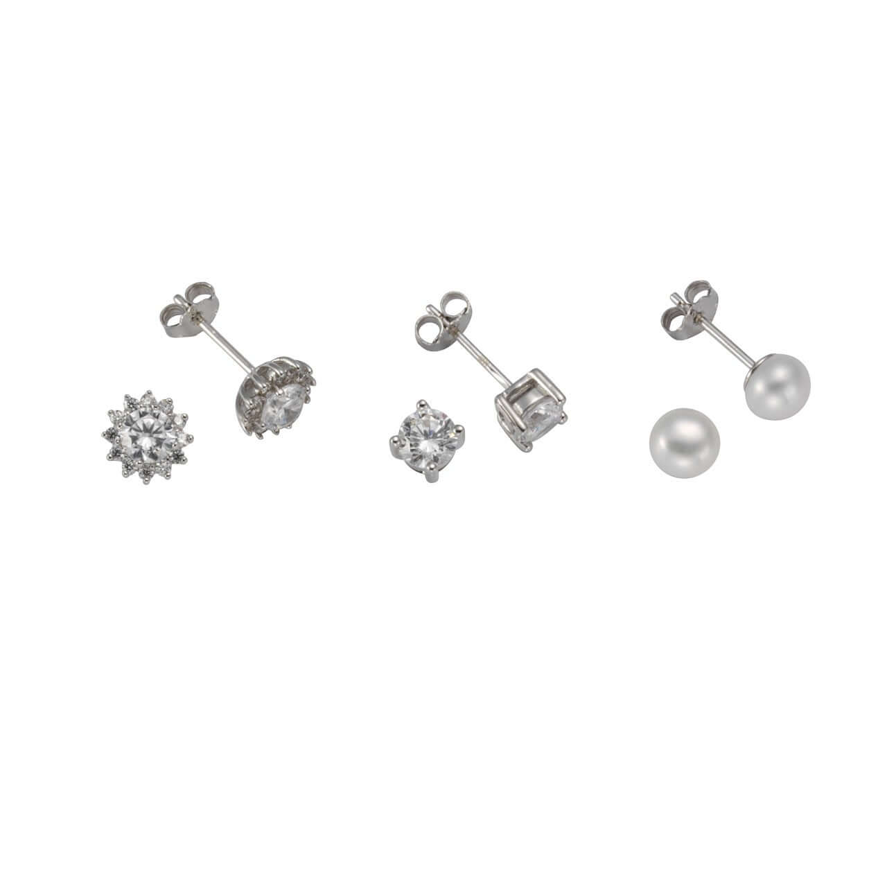 Schmuck Ohrstecker 3er-Set Damen 925 Silber Zirkonia Perle weiß 0,5cm günstig kaufen