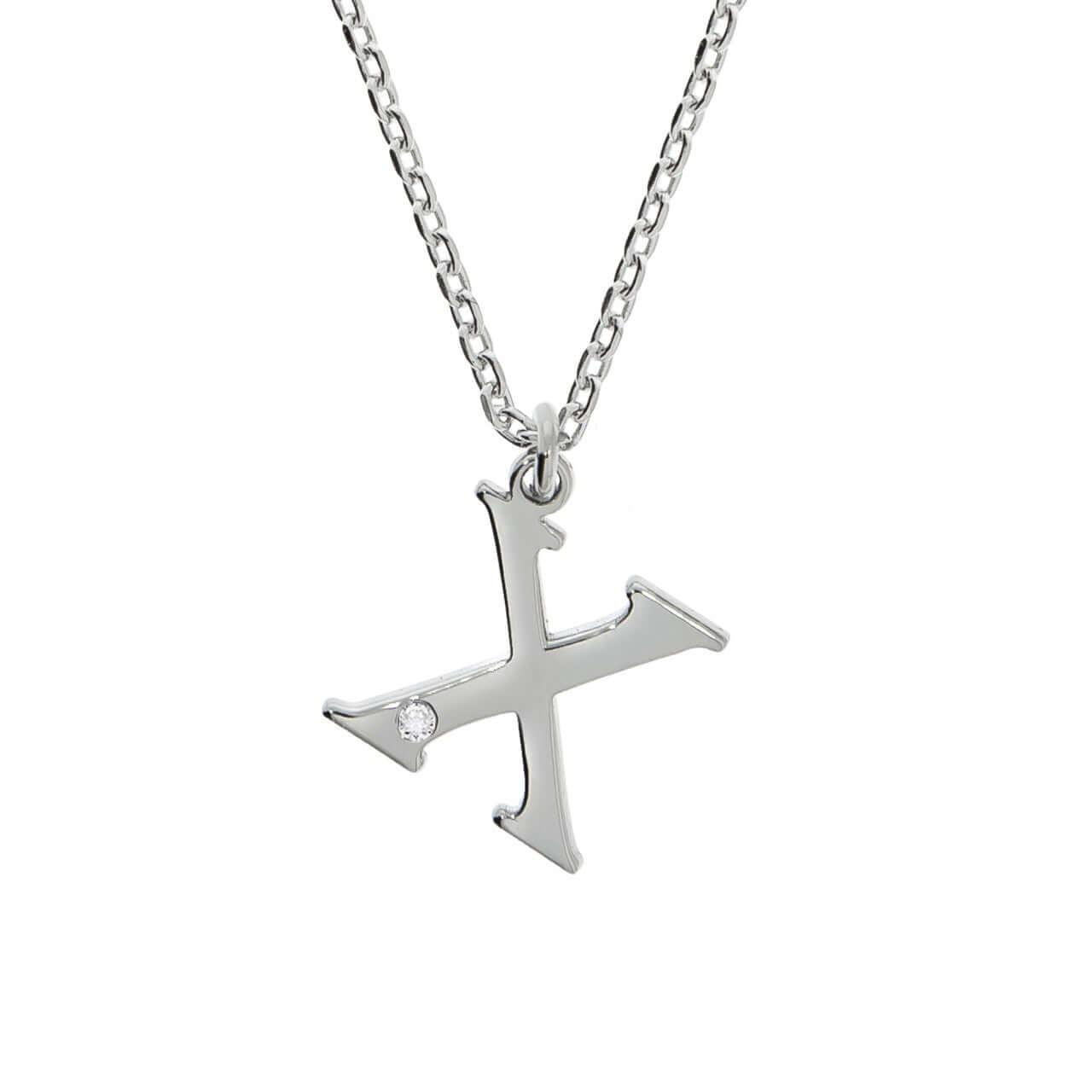 Schmuck Halsketten-Anhänger mit Halskette Damen 925er Sterling Silber Diamant 0,008ct. Buchstabe X 45+3cm günstig kaufen