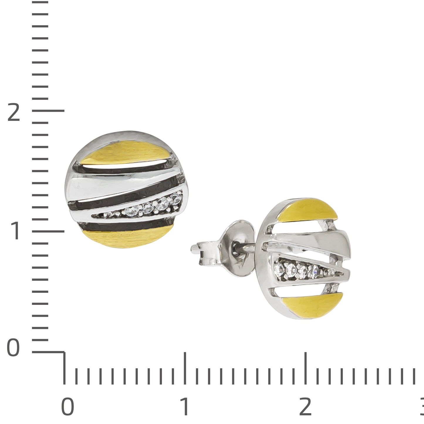 Ohrstecker 925 Silber zweifarbig Zirkonia 925/- Sterling Silber rhodiniert 1,0cm Zirkonia
