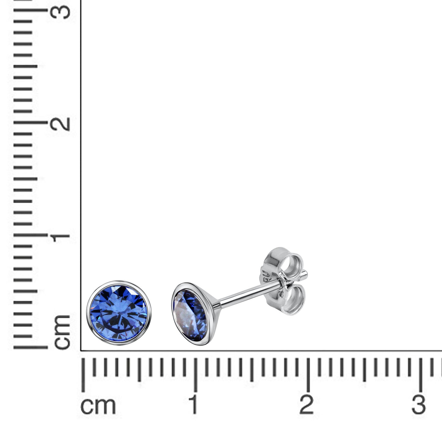 Ohrstecker 925 Silber rhodiniert CZ blau 925/- Sterling Silber rhodiniert 1cm Zirkonia