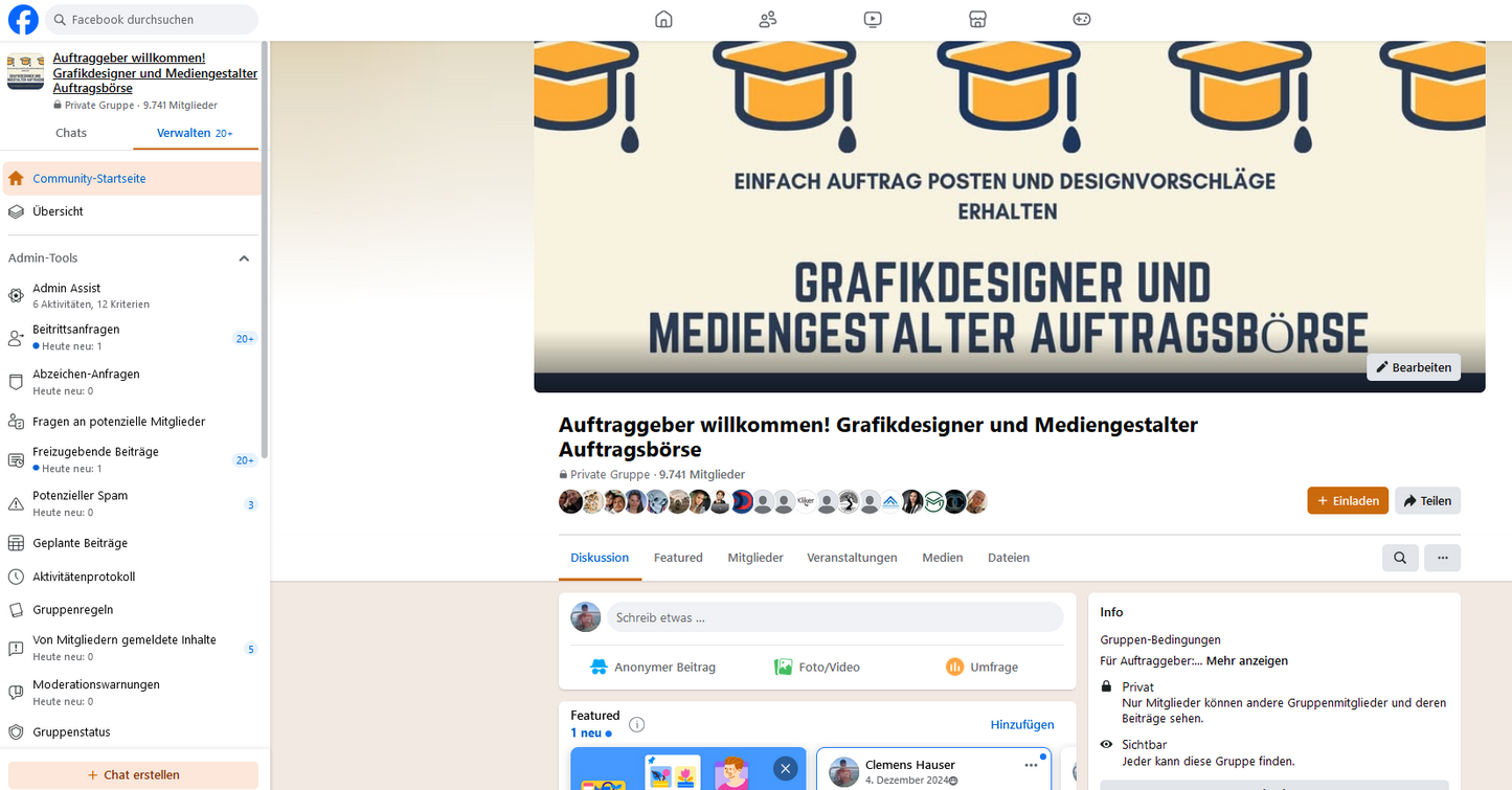 Schmuck Werbe-Posting in Facebook-Gruppe: Grafikdesigner und Mediengestalter Auftragsbörse günstig kaufen