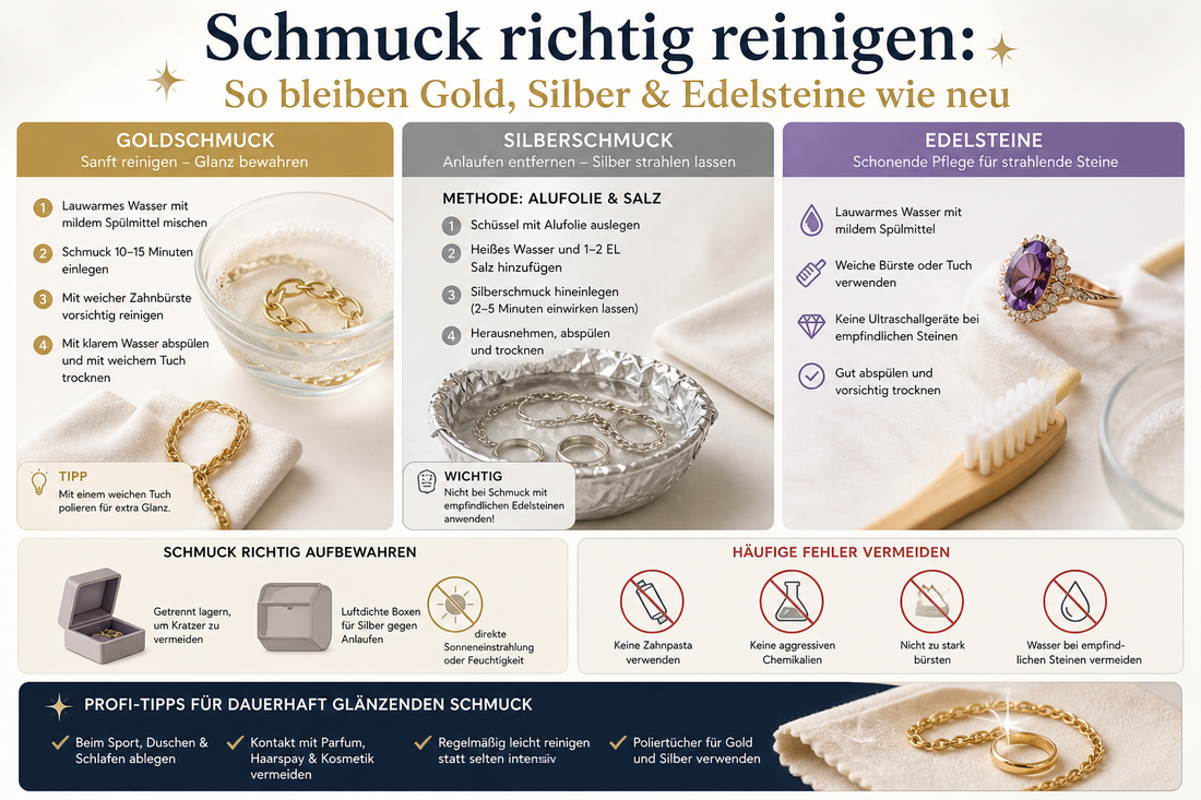 Schmuck richtig reinigen: So bleiben Gold, Silber &amp; Edelsteine wie neu
