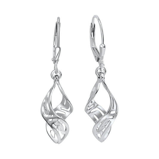 Ohrringe 925 Silber rhodiniert, glänzende und diamantierte Oberfläche