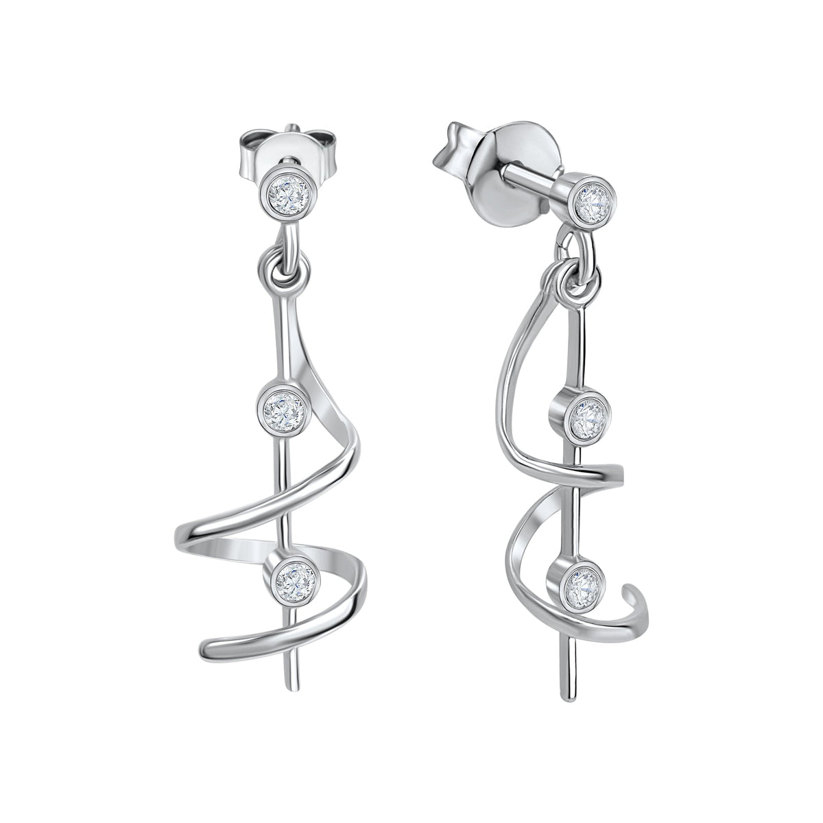 Ohrstecker beweglich Silber 925 925/- Sterling Silber rhodiniert 2,5cm Zirkonia