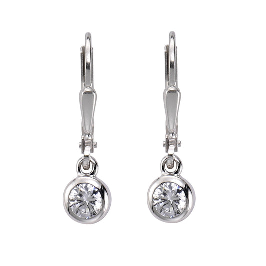 ZEEme Basic - Damen-Ohrhänger aus 925 Sterling Silber rhodiniert mit weißen Zirkonia-Steinen 22mm lang