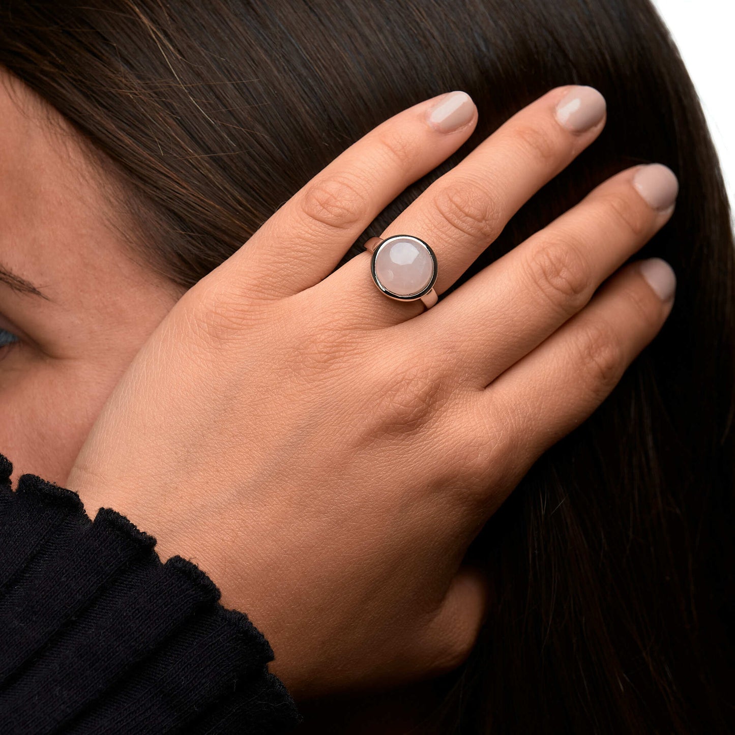 Ring 925/- Sterling Silber rhodiniert Rosenquarz