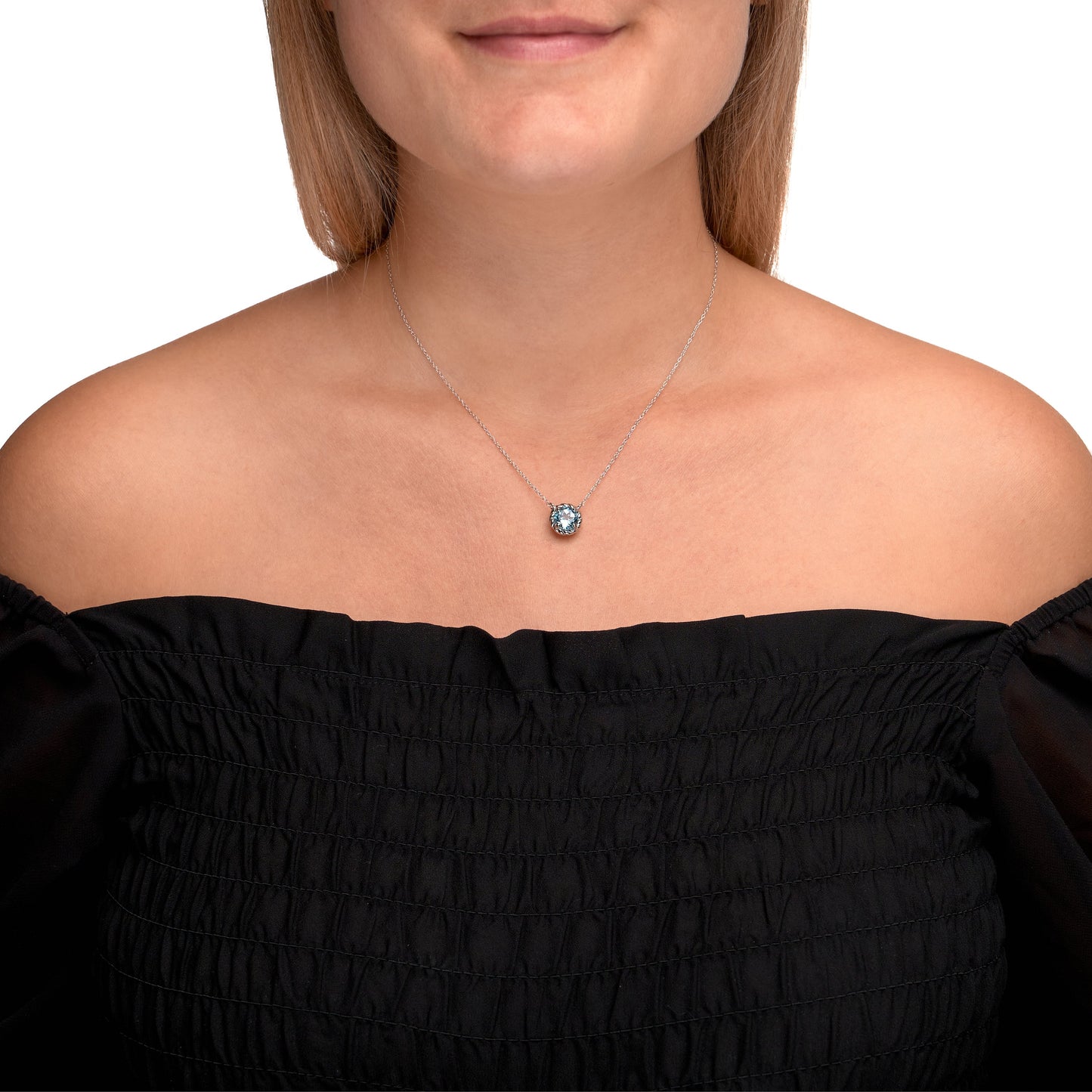 Halskette Ankerkette 925/- Sterling Silber rhodiniert 47,0cm Blautopas beh.