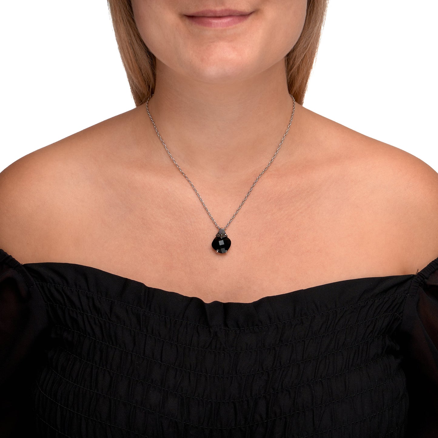 Anhänger mit Kette Ankerkette 925/- Sterling Silber rhodiniert 45cm Markasit