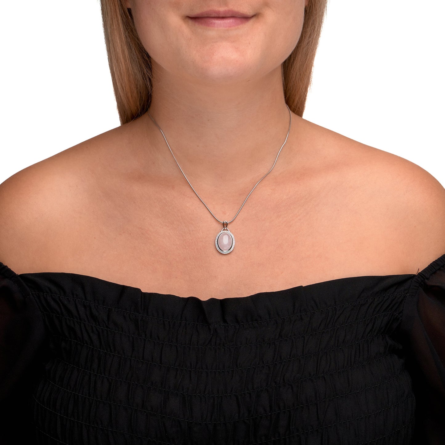 Halskette Schlangenkette 925/- Sterling Silber rhodiniert 47,0cm Rosenquarz