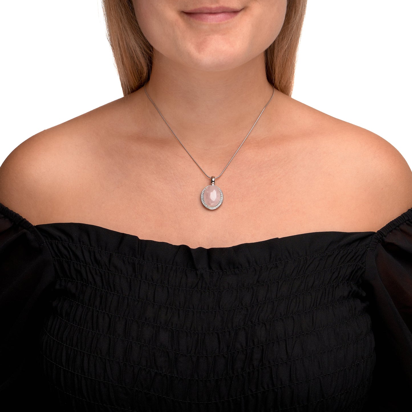 Halskette Schlangenkette 925/- Sterling Silber rhodiniert 47,0cm Rosenquarz 9,1ct.