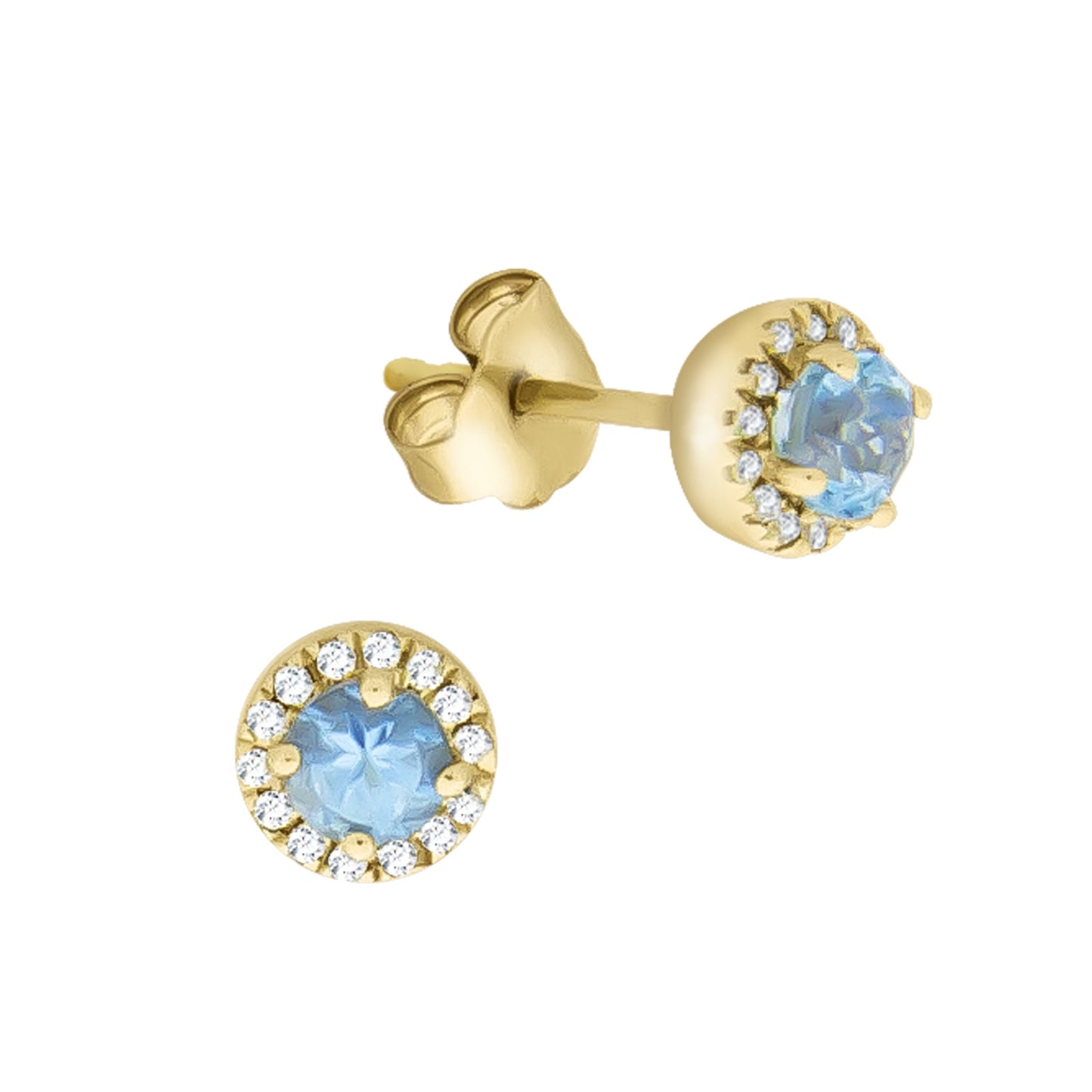 Ohrstecker 375 Gelbgold Blautopas 375/- Gold rhodiniert (teil) 1,0cm Diamant 0,04ct.