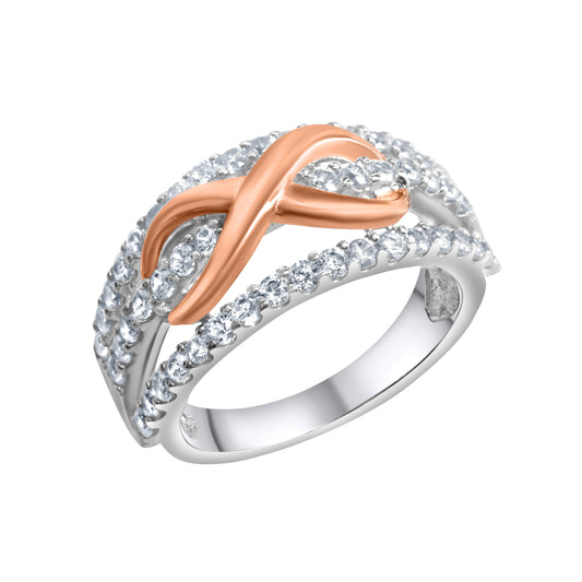 Zeeme Silver - Damen-Ring aus 925 Sterling Silber rhodiniert und rosé-vergoldet mit Unendlichkeits-Motiv