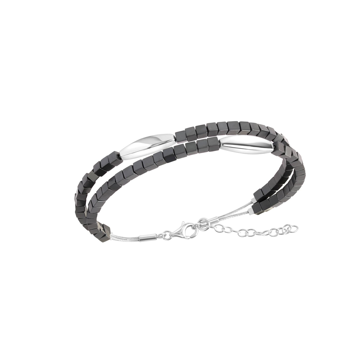 Armband Omegareif Edelstahl rhodiniert 20,5cm Hämatit