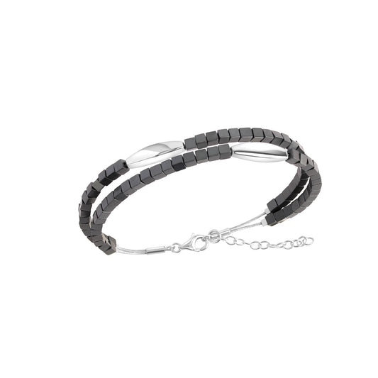 Zeeme Stainless Steel - Damen-Armband aus Edelstahl 2-reihig mit Hämatit-Steinen 17,5+3cm lang