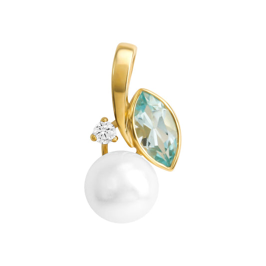 Vivance - Anhänger in 375/- Gelbgold mit Süßwasserzuchtperle, Zirkonia und Blautopas