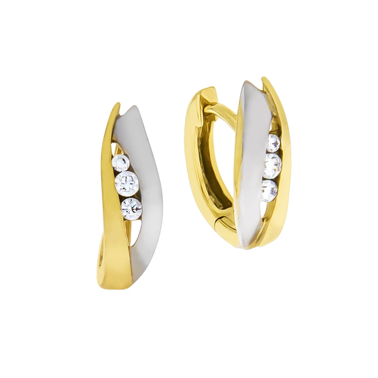 Klappcreolen 375/- Gold rhodiniert (teil) 1,3cm Zirkonia