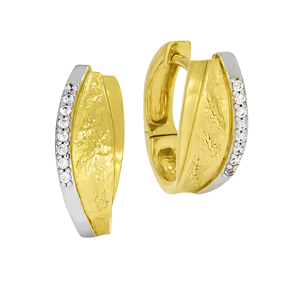Klappcreolen 333/- Gold rhodiniert (teil) 1,4cm Zirkonia