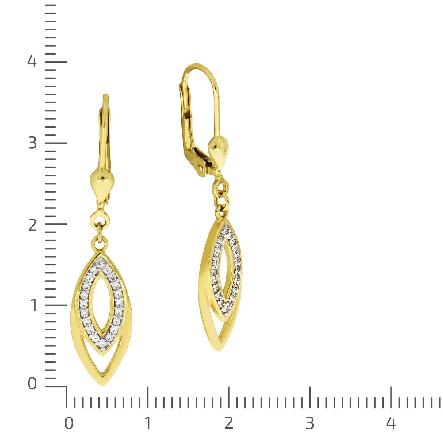 Ohrhänger 375/- Gold rhodiniert (teil) 3,6cm Zirkonia