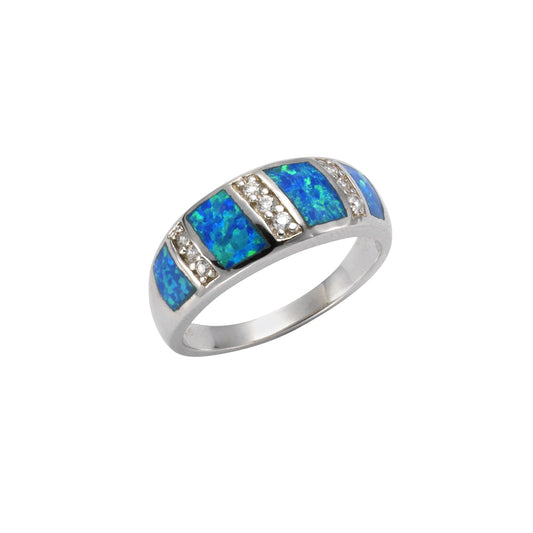 Damenring aus 925/- Sterling Silber rhodiniert mit synth. Opal und 9x Zirkonia