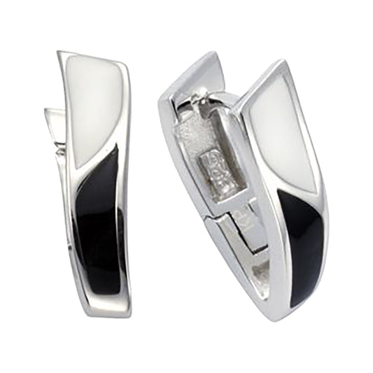 Klappcreolen aus 925/- Sterling Silber rhodiniert mit Lackoptik schwarz/weiß
