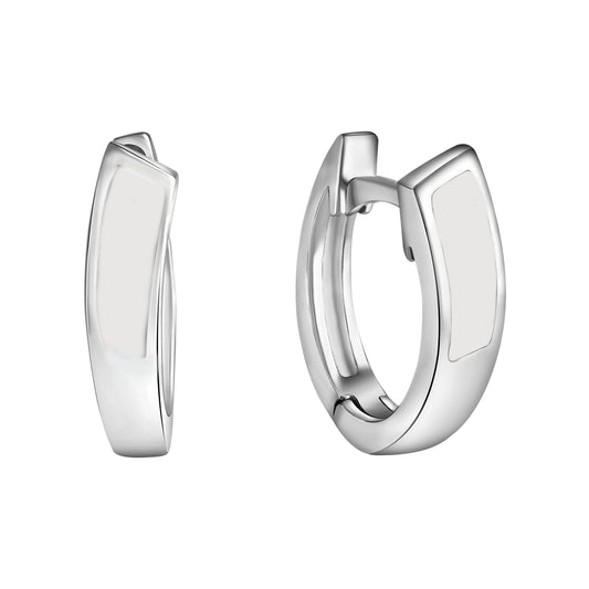 Klappcreolen aus 925/- Sterling Silber rhodiniert mit weißer Lackbeschichtung
