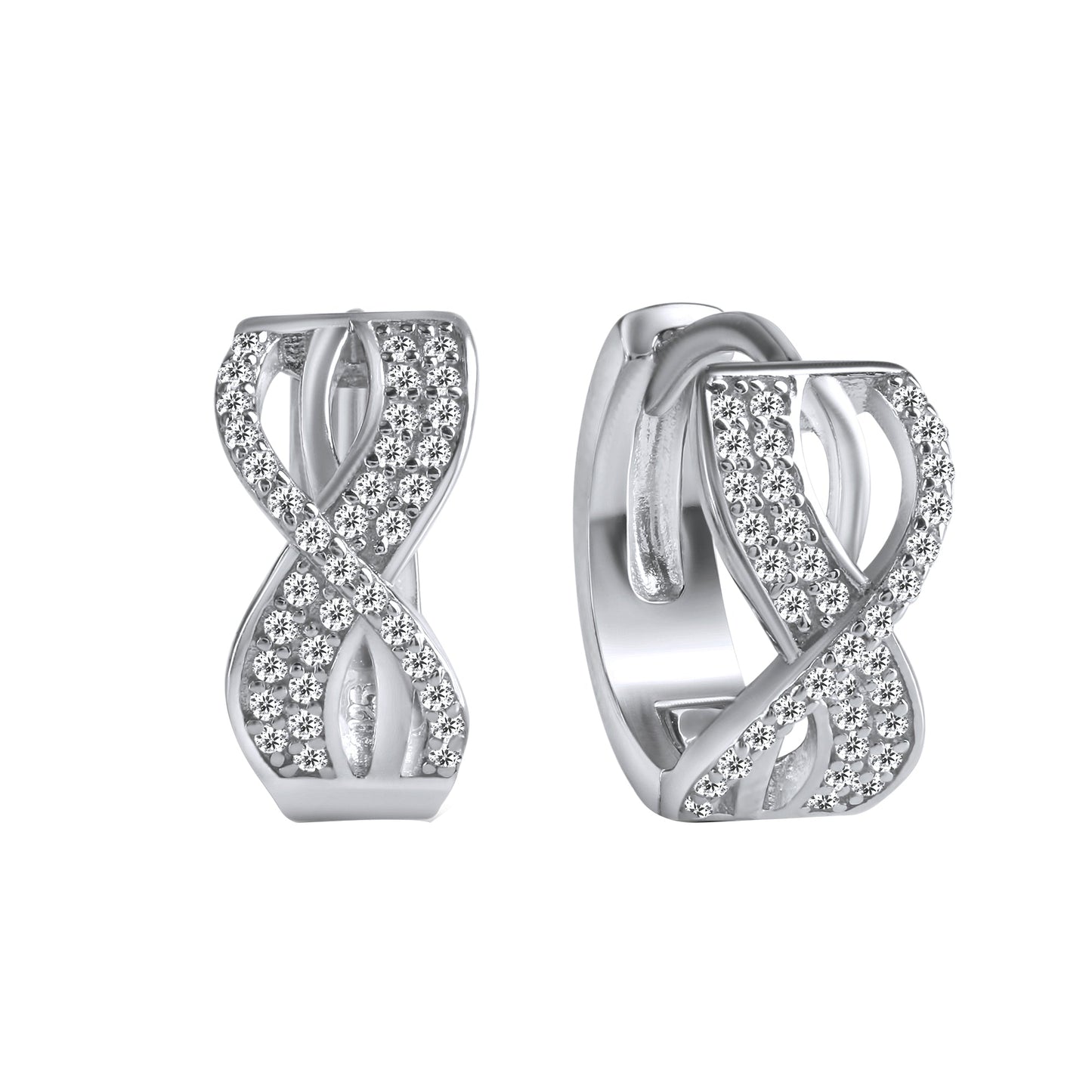 Klappcreolen 925/- Sterling Silber rhodiniert 1,7cm Zirkonia