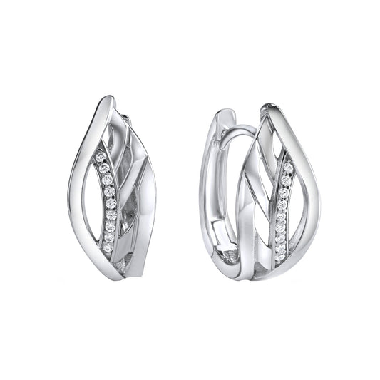 Klappcreolen aus 925/- Sterling Silber rhodiniert mit 18 weißen Zirkonia-Steinen und 1,5cm Durchmesser