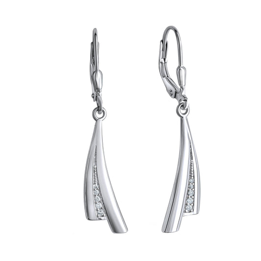 Ohrhänger 925 Sterling Silber rhodiniert mit 10 weißen Zirkonia-Steinen