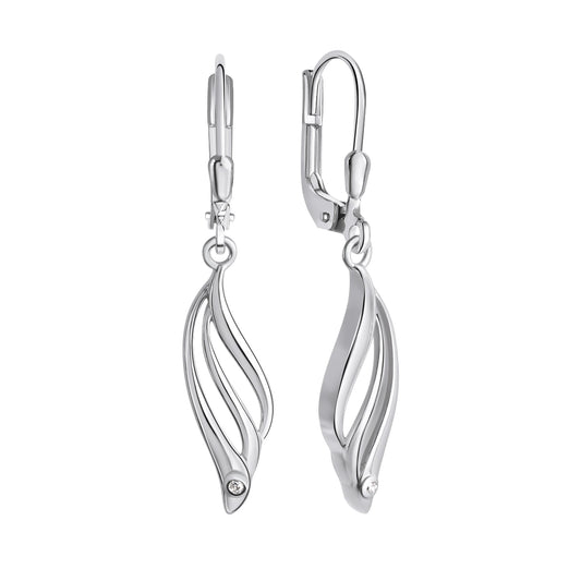 Ohrhänger 925/- Sterling Silber rhodiniert mit 2 weißen Zirkonia-Steinen