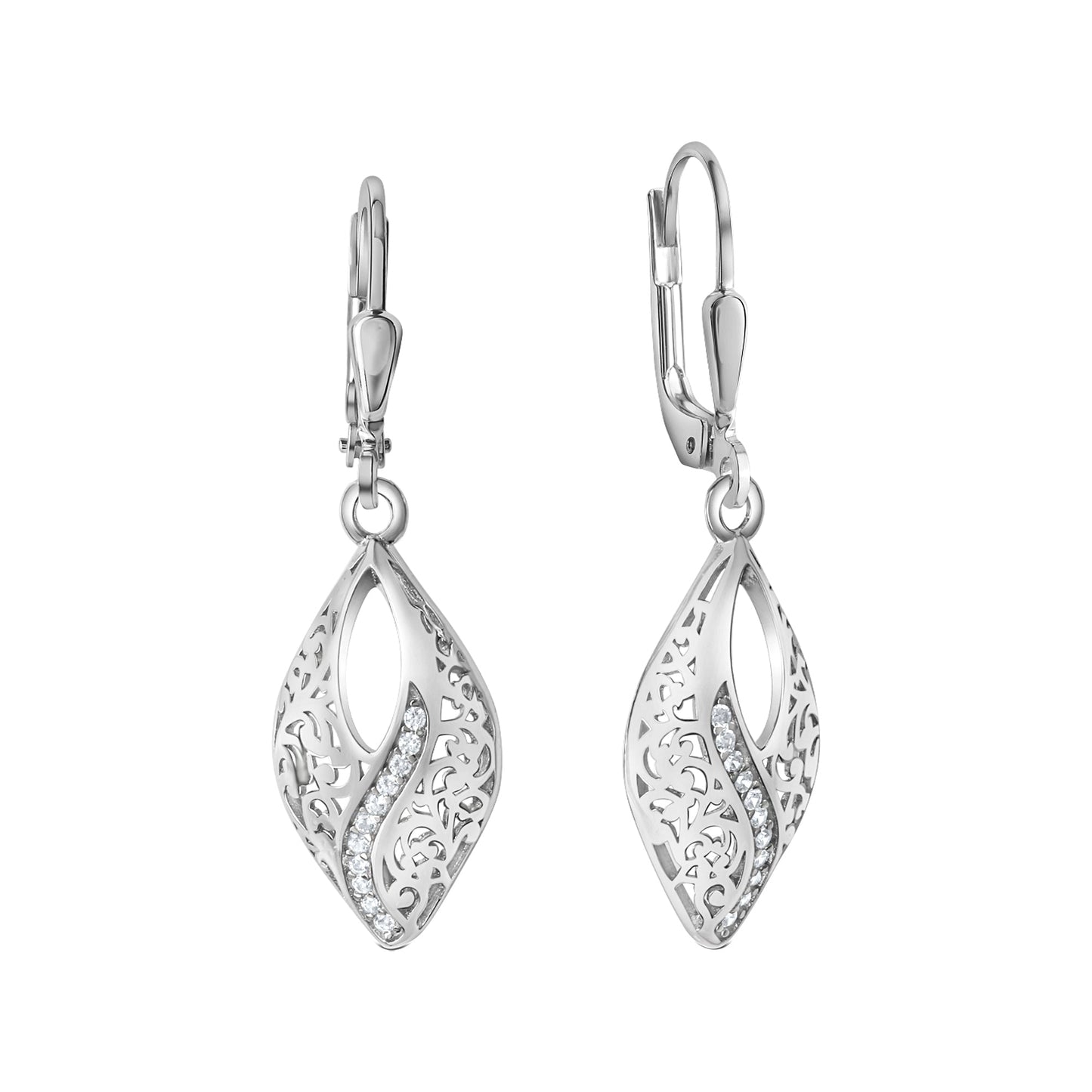 Ohrhänger 925/- Sterling Silber rhodiniert 3,8cm Zirkonia
