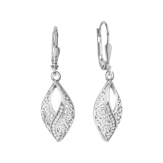 Ohrhänger 925/- Sterling Silber rhodiniert mit 22 weißen Zirkonia-Steinen