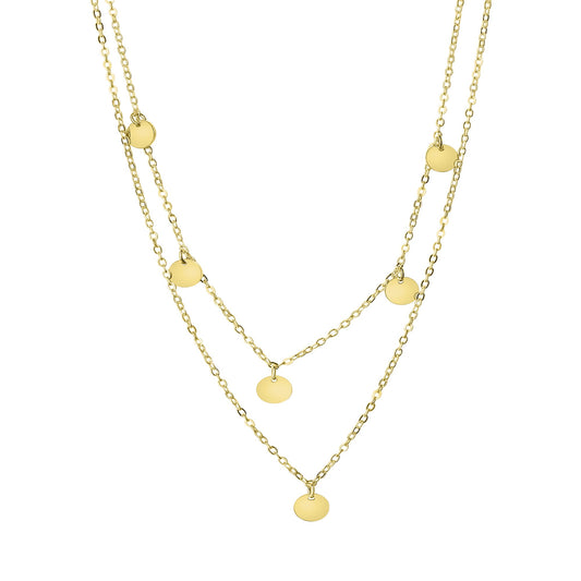 Collier zweireihig aus 925 Sterling Silber vergoldet mit 6 Plättchen glanz
