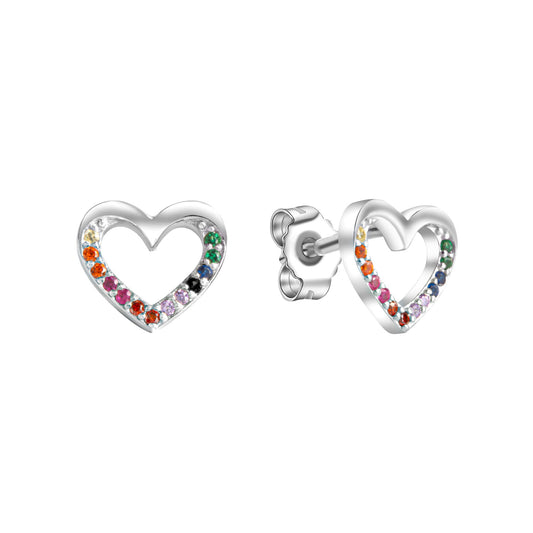 Ohrstecker 925/- Sterling Silber Herz mit Kristalle multicolor