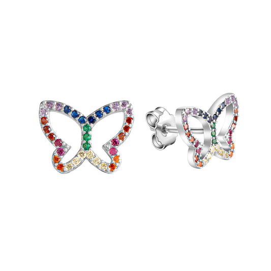 Ohrstecker 925/- Sterling Silber Schmetterling mit Kristalle multicolor