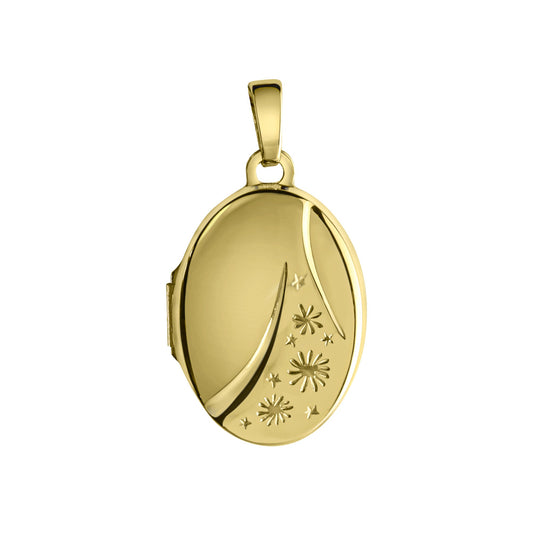 Anhänger Medaillon 375 Gelbgold ovale Form mit Sonnenmuster