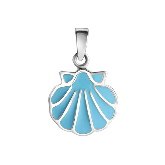 Anhänger aus 925/- Sterling Silber weiss Motiv Muschel mit hellblauem Lack