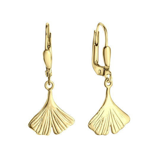 Ohrhänger aus 333/- Gelbgold glanz Motiv Gingko-Blatt
