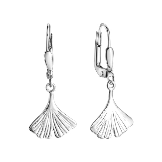 Ohrhänger aus 375/- Weißgold glanz Motiv Gingko-Blatt