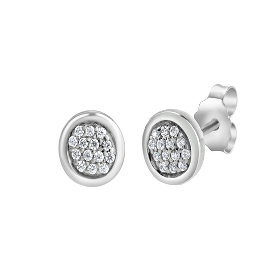 Ohrstecker rund aus 925/- Sterling Silber rhodiniert mit 28 Zirkonia
