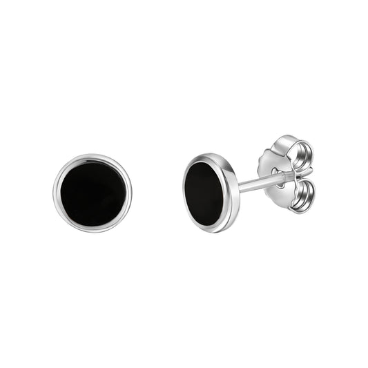 Ohrstecker rund aus 925/- Sterling Silber rhodiniert mit schwarzem Lack