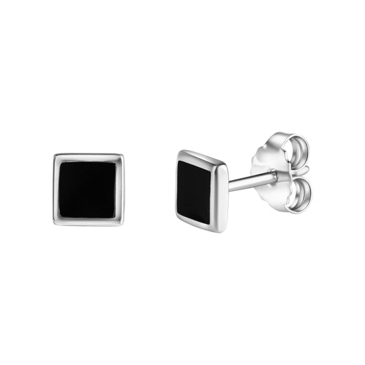 Ohrstecker eckig aus 925/- Sterling Silber rhodiniert mit schwarzem Lack