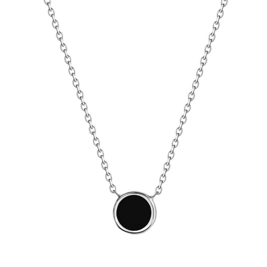 Collier aus 925/- Sterling Silber rhodiniert mit rundem Anhänger mit schwarzer Lackeinlage