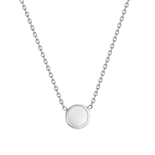Collier aus 925/- Sterling Silber rhodiniert mit rundem Anhänger mit weißer Lackeinlage
