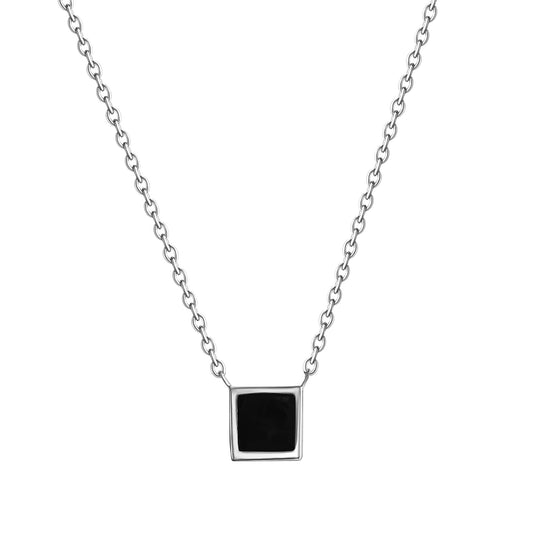 Collier aus 925/- Sterling Silber rhodiniert mit eckigem Anhänger mit schwarzer Lackeinlage