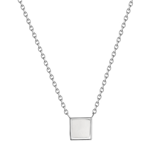 Collier aus 925/- Sterling Silber rhodiniert mit eckigem Anhänger mit weißer Lackeinlage