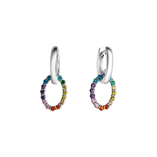 Creolen aus 925/- Sterling Silber rhodiniert mit Einhänger rund Zirkonia multicolor