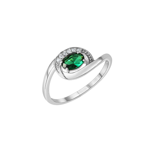 Damenring aus 925/- Sterling Silber rhodiniert mit 1 synth. Smaragd und weissen Zirkonia