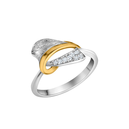 Damenring aus 925/- Sterling Silber rhodiniert teilweise vergoldet mit Zirkonia