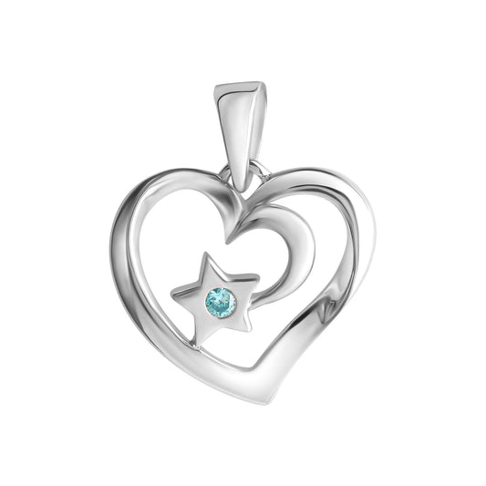 Anhänger Herz aus 925/- Sterling Silber rhodiniert mit Zirkonia blau